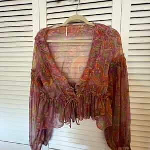 Free People Bohemian Paisley Sheer Blouse